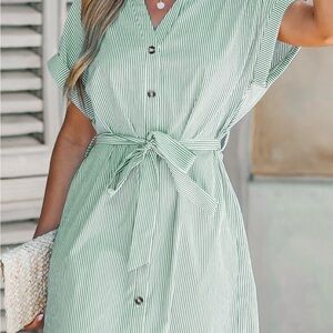 Cupshe Belted Striped Button-Front Dress size XL